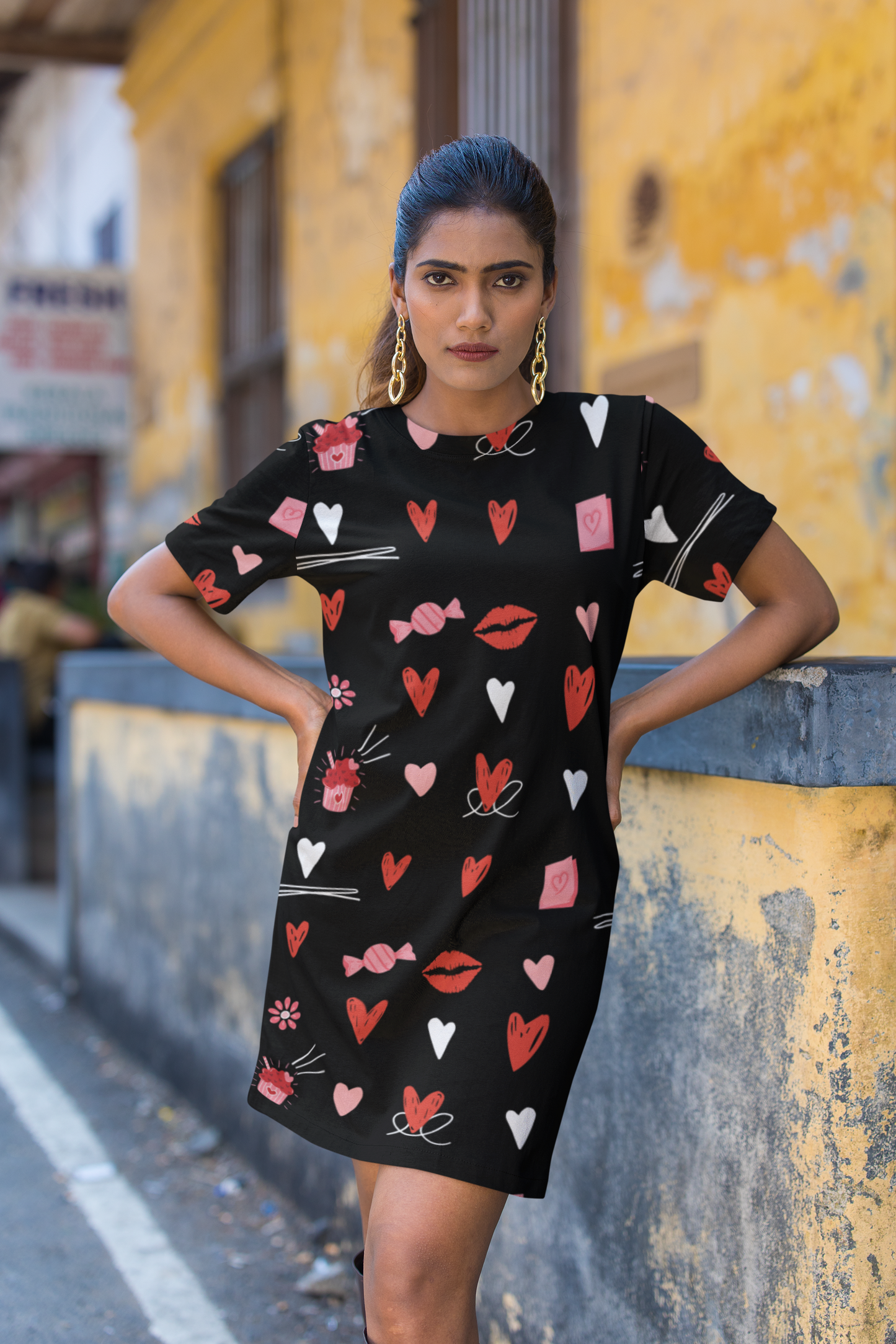 Black Overall Valentine T-shirt Dress