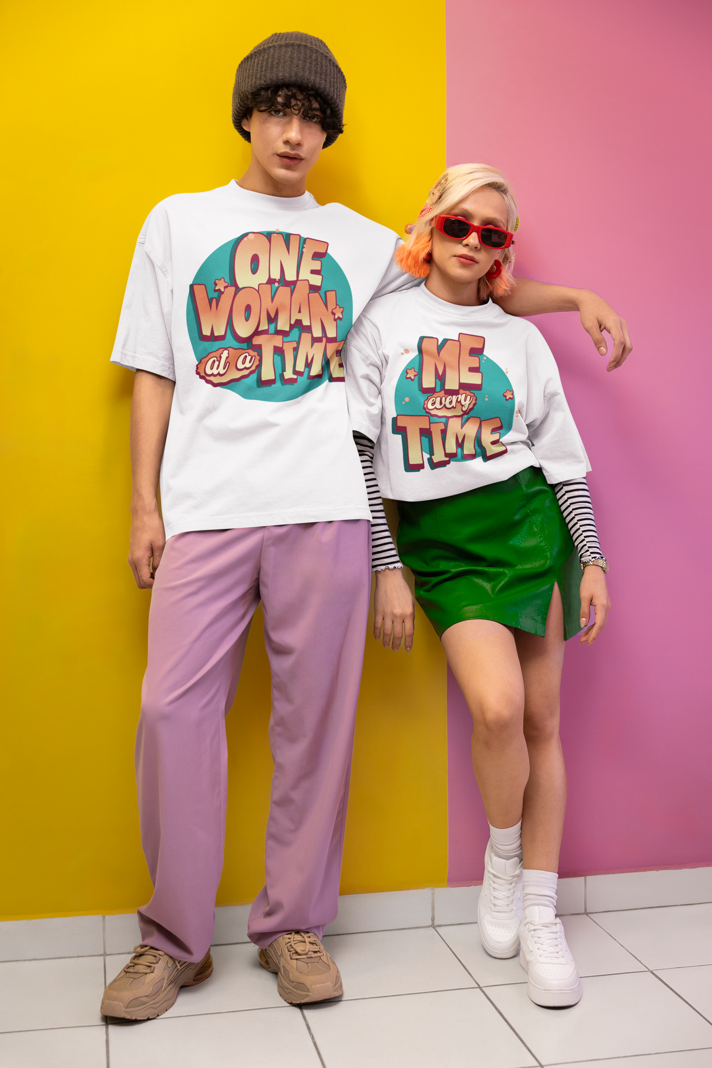 ME EVERY TIME & ONE WOMAN AT A TIME Oversized T-shirt combo